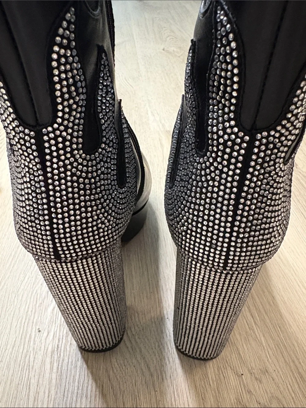 Azalea Wang dolls kill Black Platform Boots Rhinestone Flame Detail 7.5 flashy